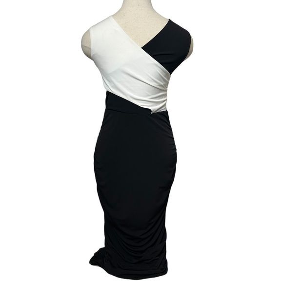 Rachel Roy Black and White ColorBlock Criss Cross Ruched Midi Dress - Picture 6 of 16
